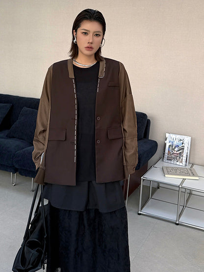 ノーカラーレイヤードジャケット