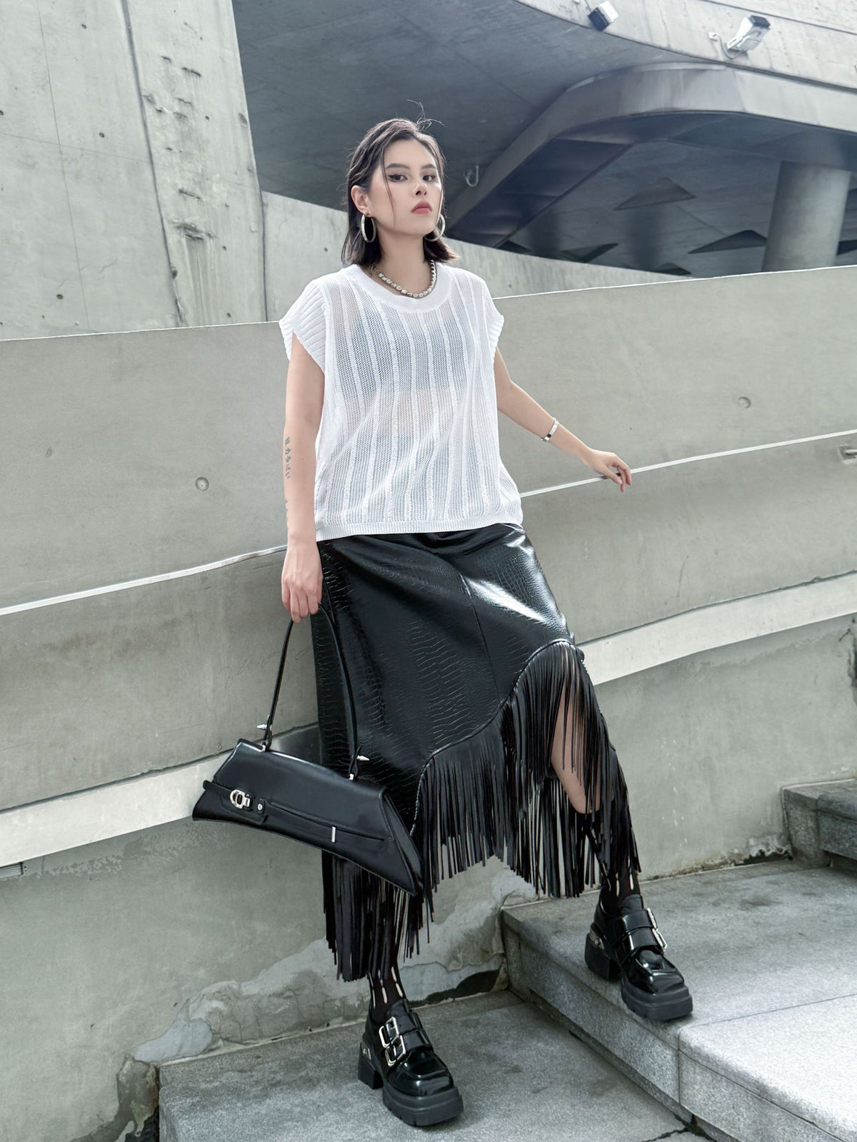 Back lace-up knit top 