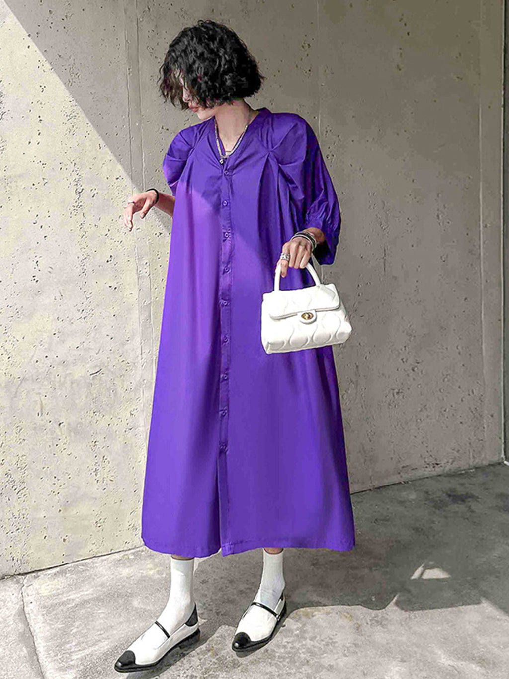 Balloon sleeve flared dress