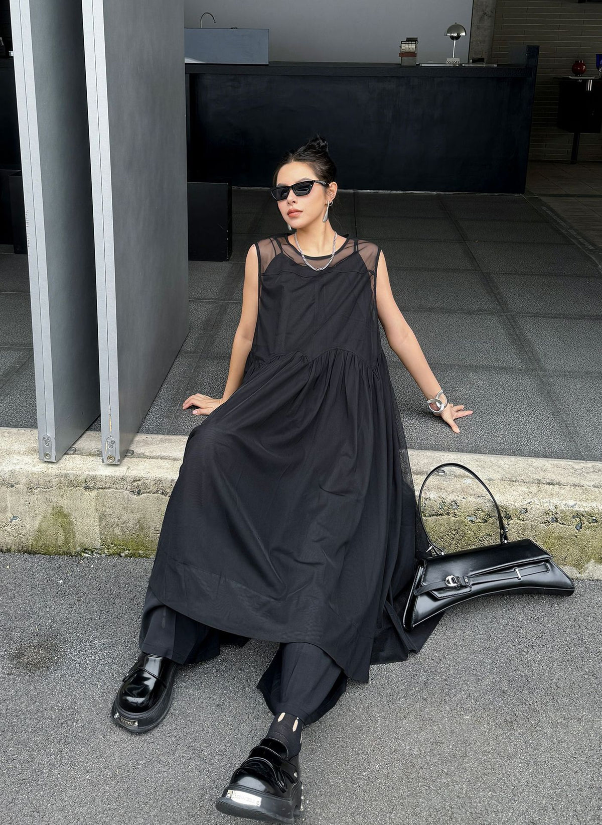Sheer Black Layered Dress 