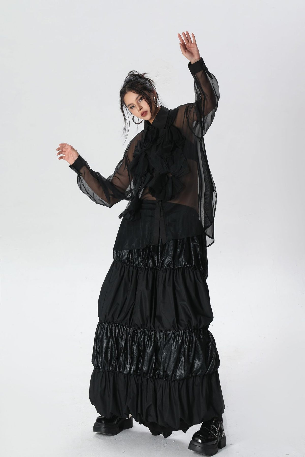 Scarf tie blouse and denim pants series 