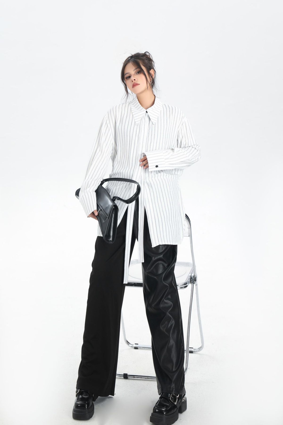 Scarf tie blouse and denim pants series 