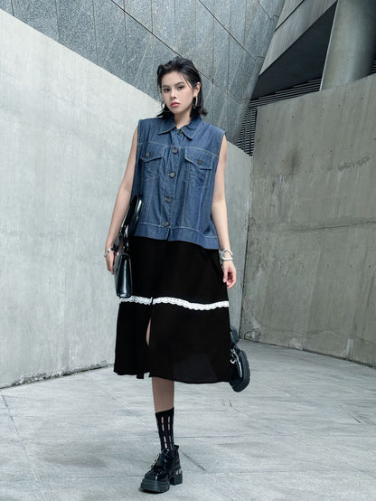 Scarf tie blouse and denim pants series 