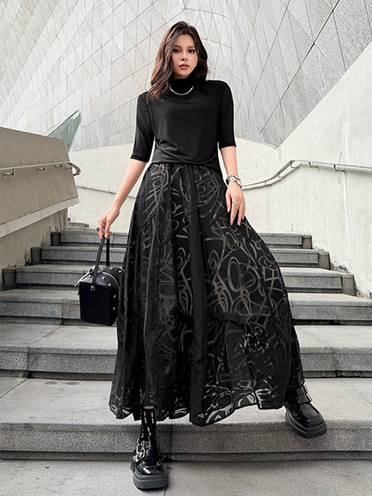Mesh stitch top and skirt