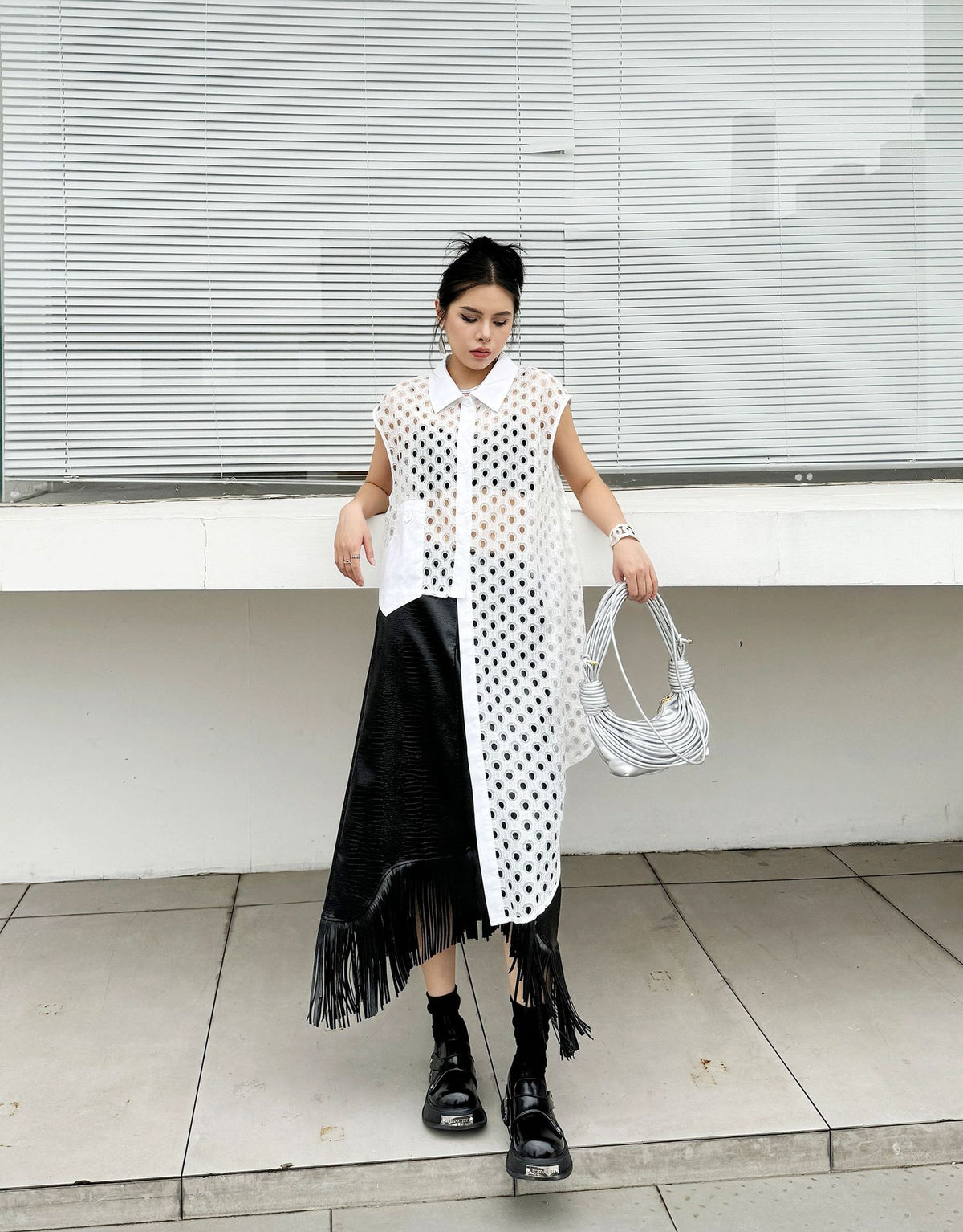 Hole Mesh Long Blouse 