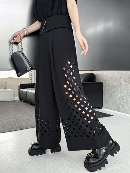 Punched wide pants 