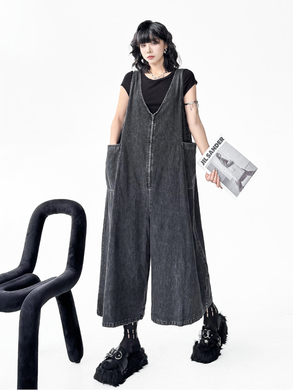 Sleeveless wide denim jumpsuit 