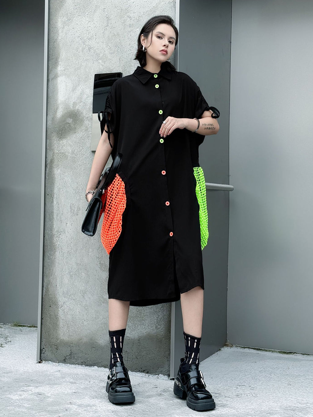 neon patch shirt dress