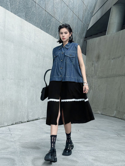 Scarf tie blouse and denim pants series 