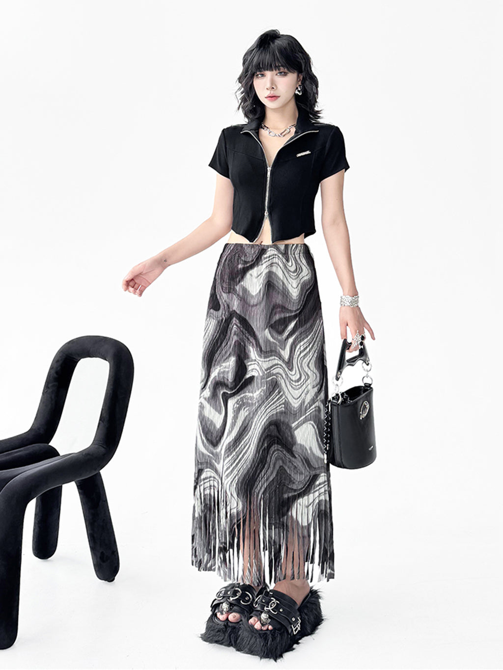 Fringe Marble Skirt 