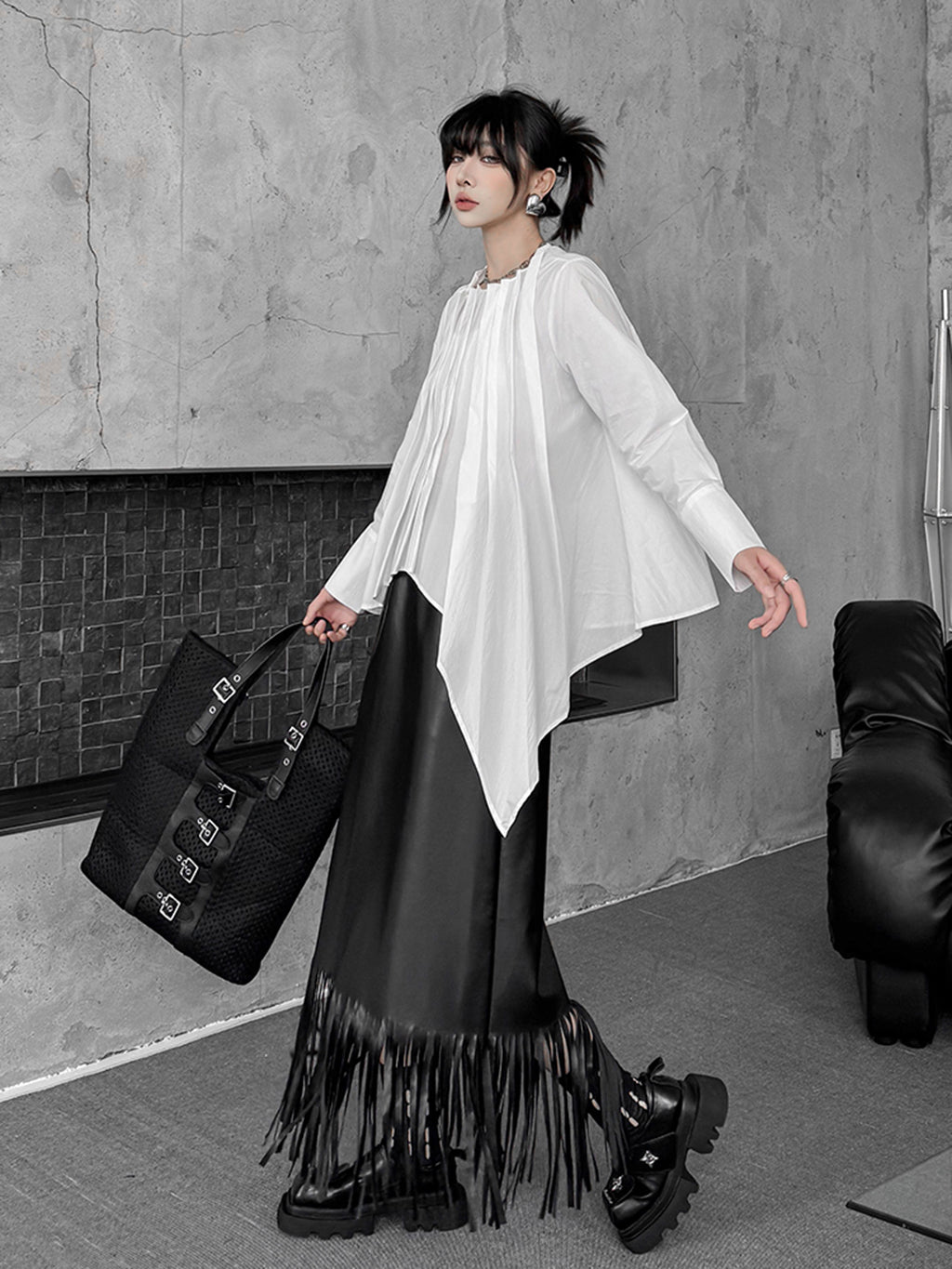Scarf tie blouse and denim pants series 