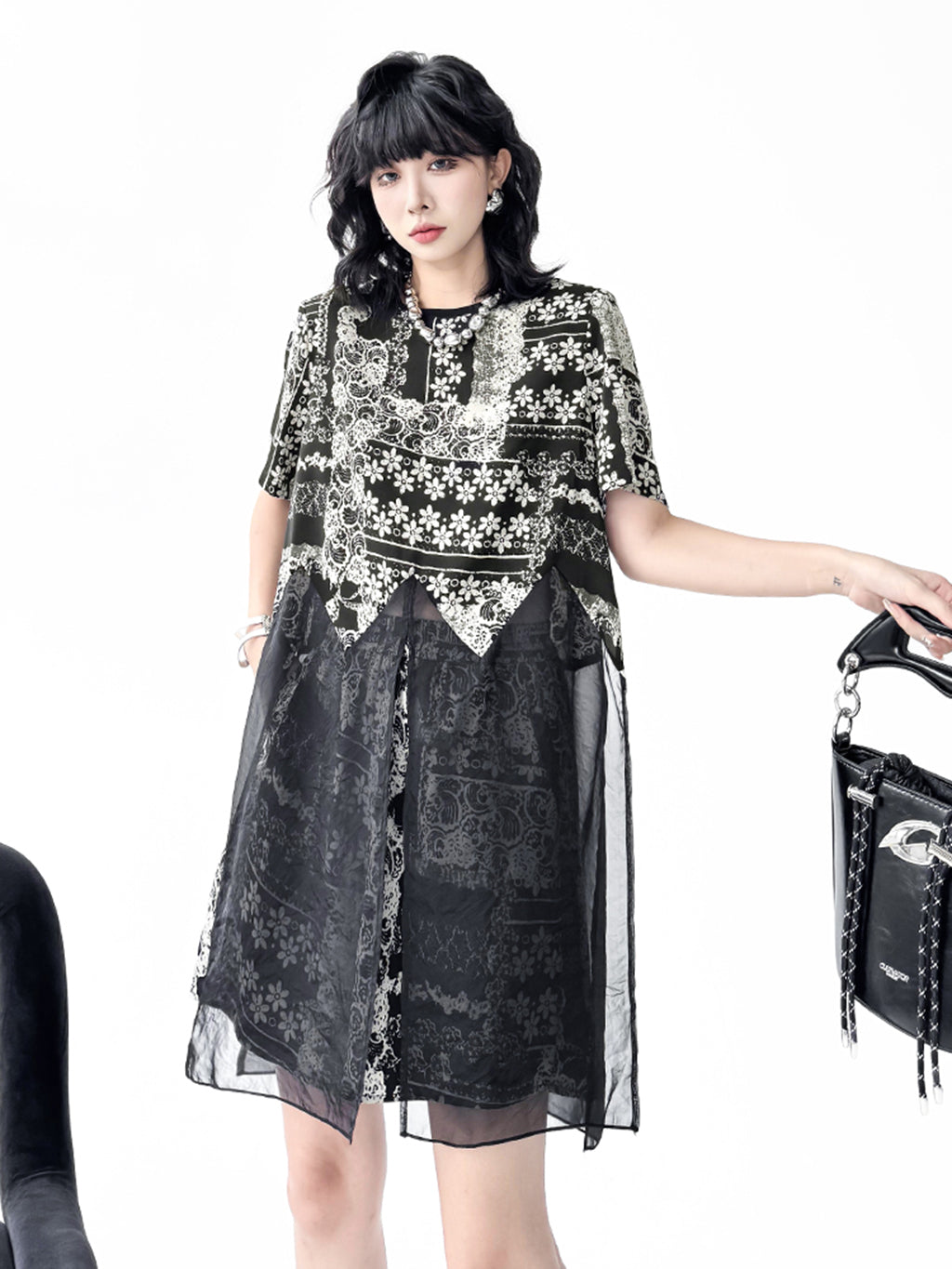 Black lace sheer top and shorts 
