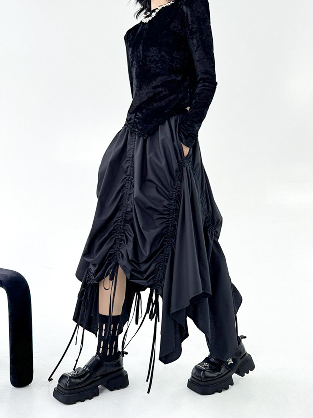 Drawstring draped skirt