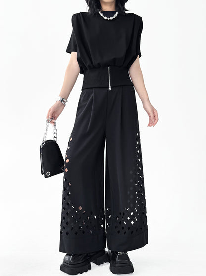 Punched wide pants 