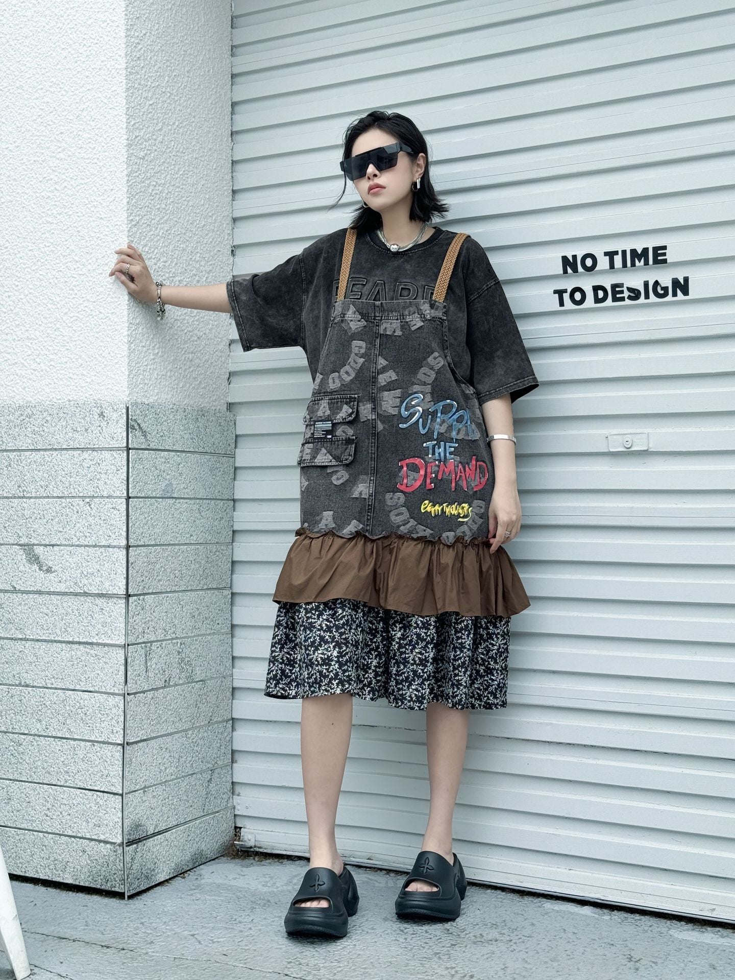 Scarf tie blouse and denim pants series 