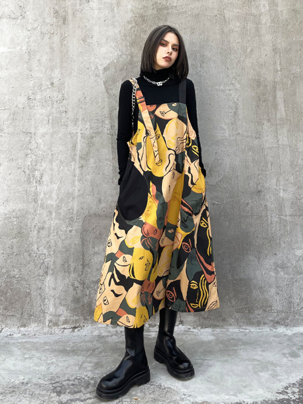 Graphic Art Suspender Dress 