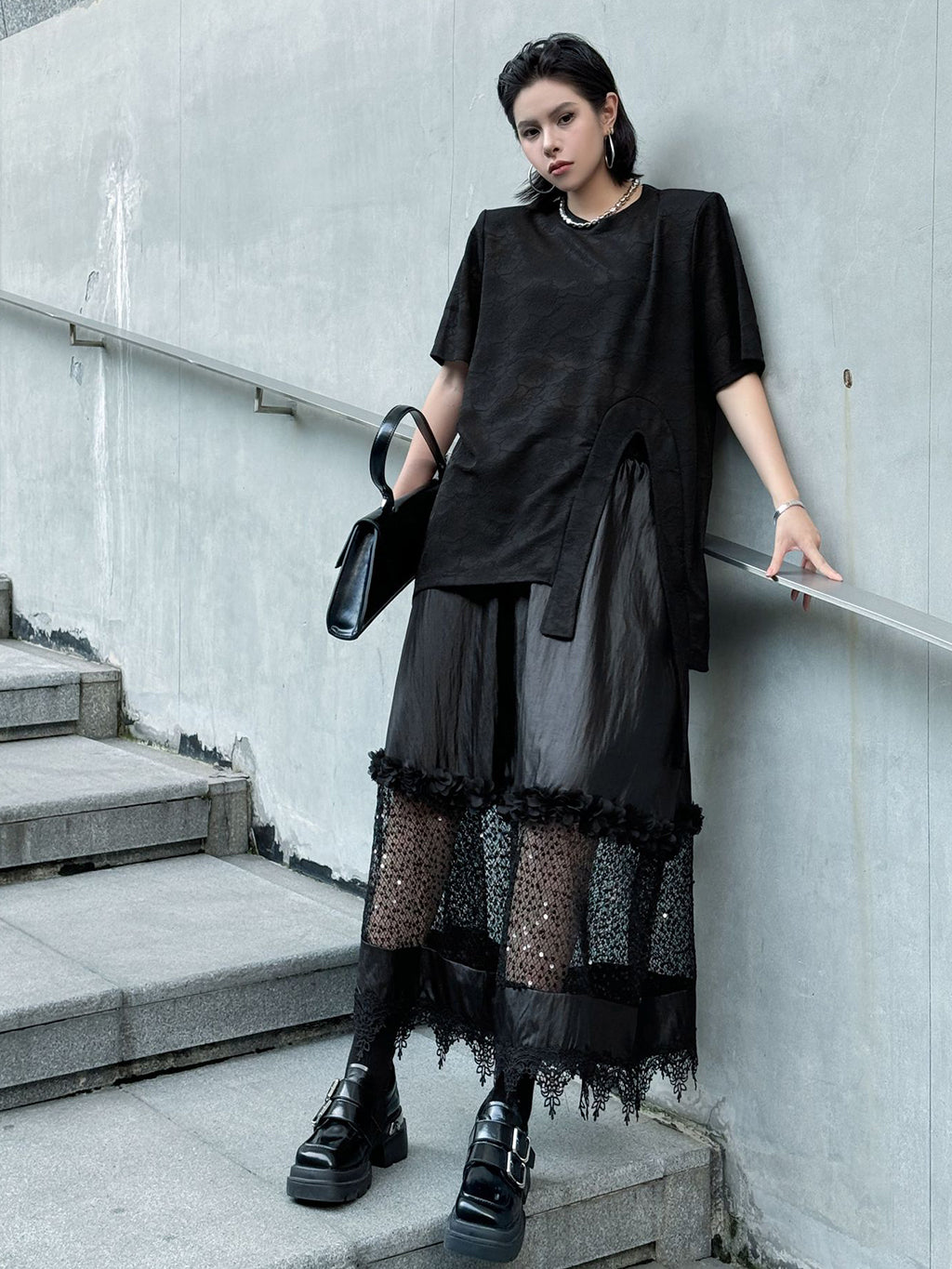 Floral lace side drape top 