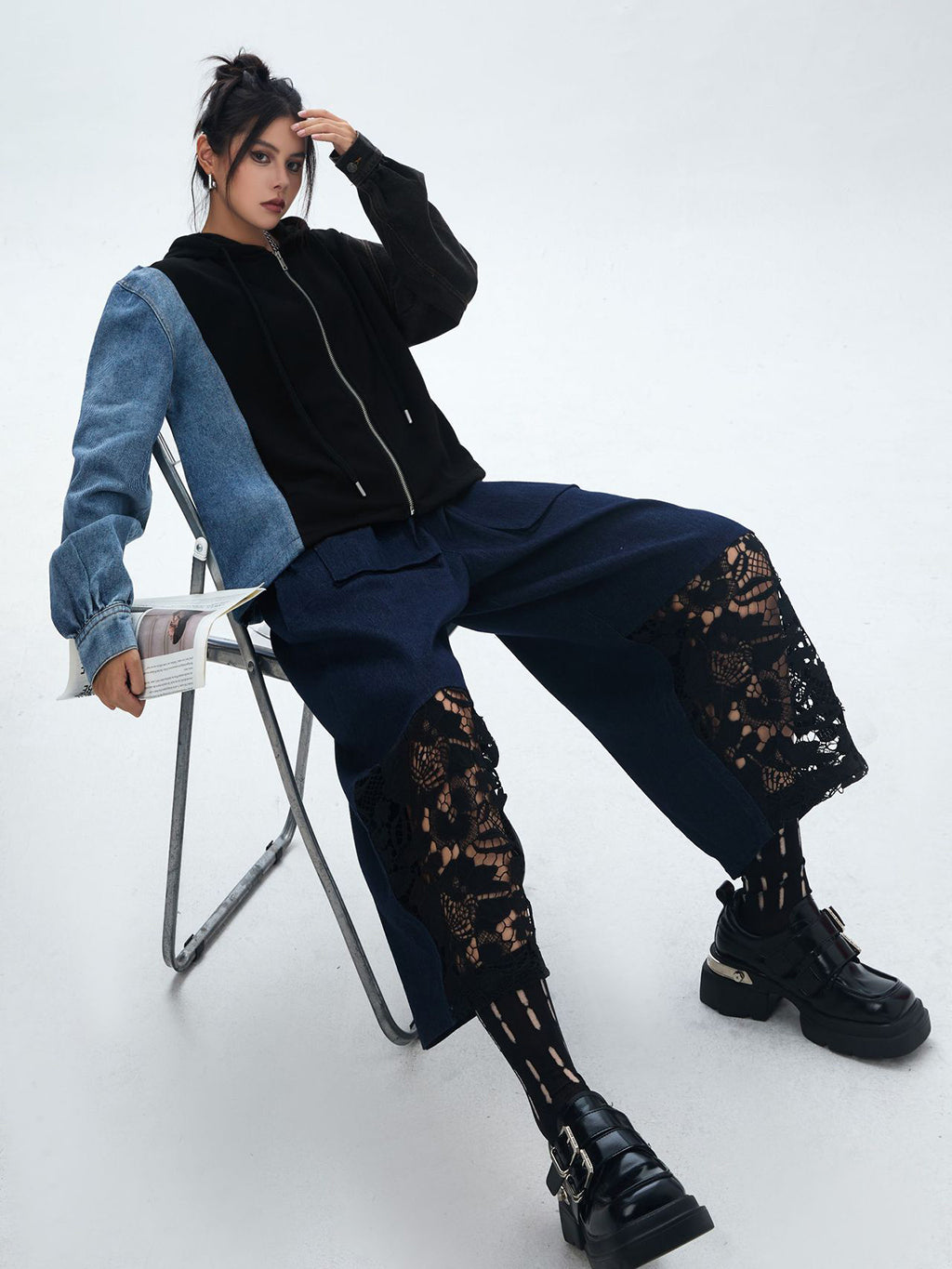 Washed Denim Docking Hoodie 