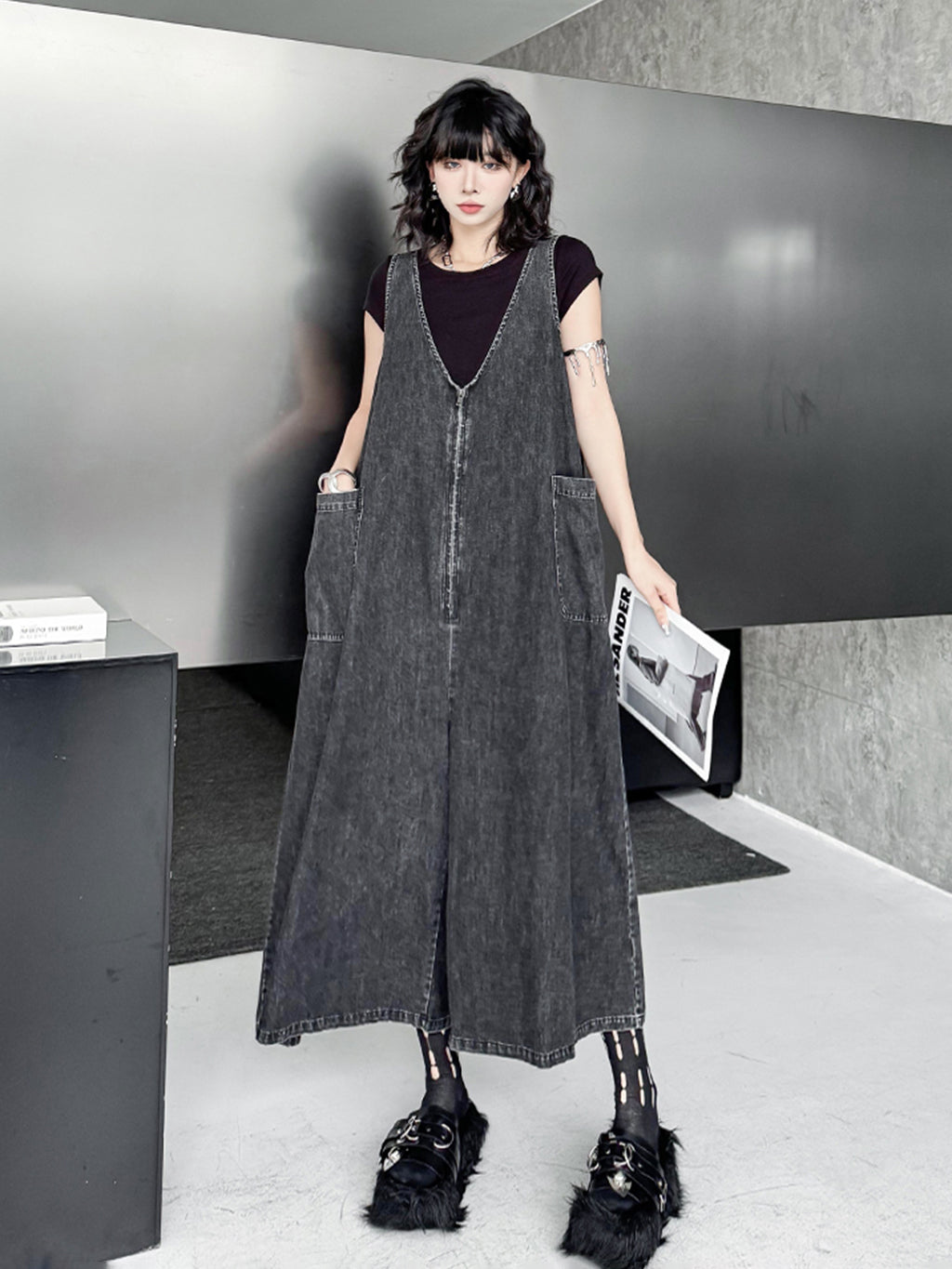 Sleeveless wide denim jumpsuit 