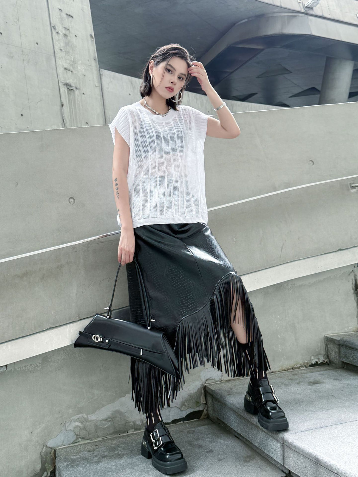 Back lace-up knit top 