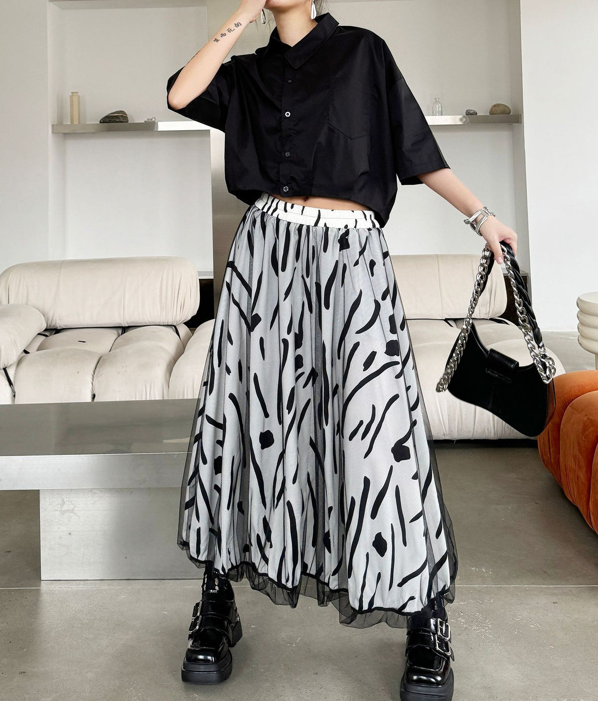 Scarf tie blouse and denim pants series 
