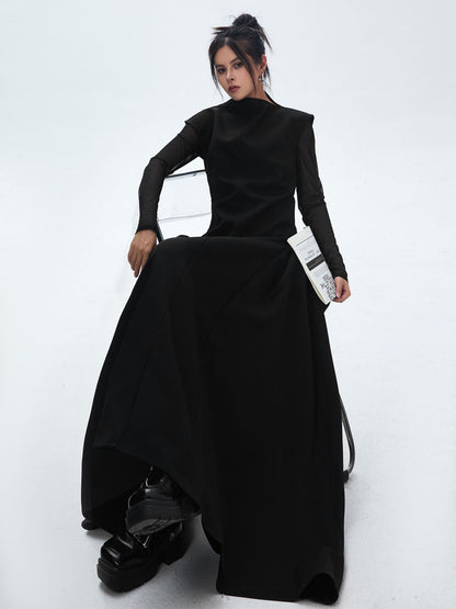 High neck long flared dress 