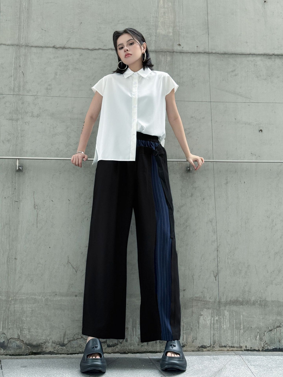 Scarf tie blouse and denim pants series 