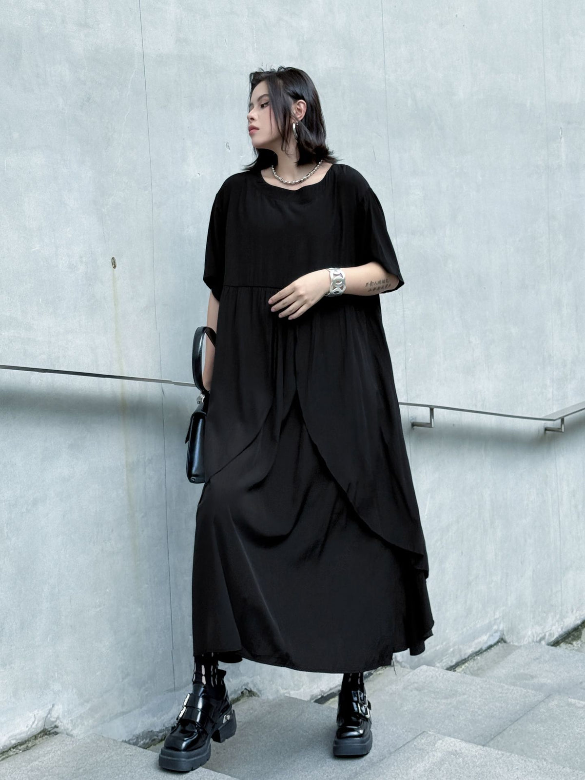 Front layered draped dress 