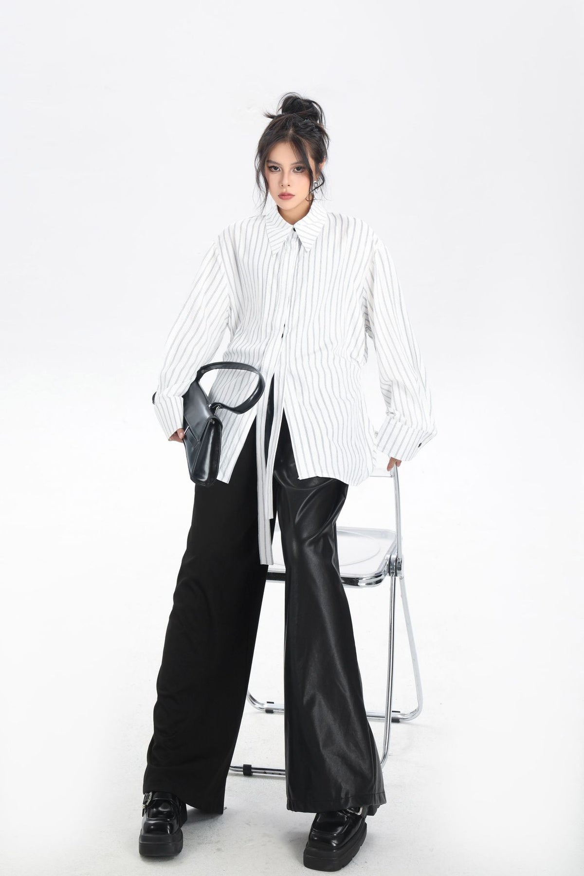 Scarf tie blouse and denim pants series 