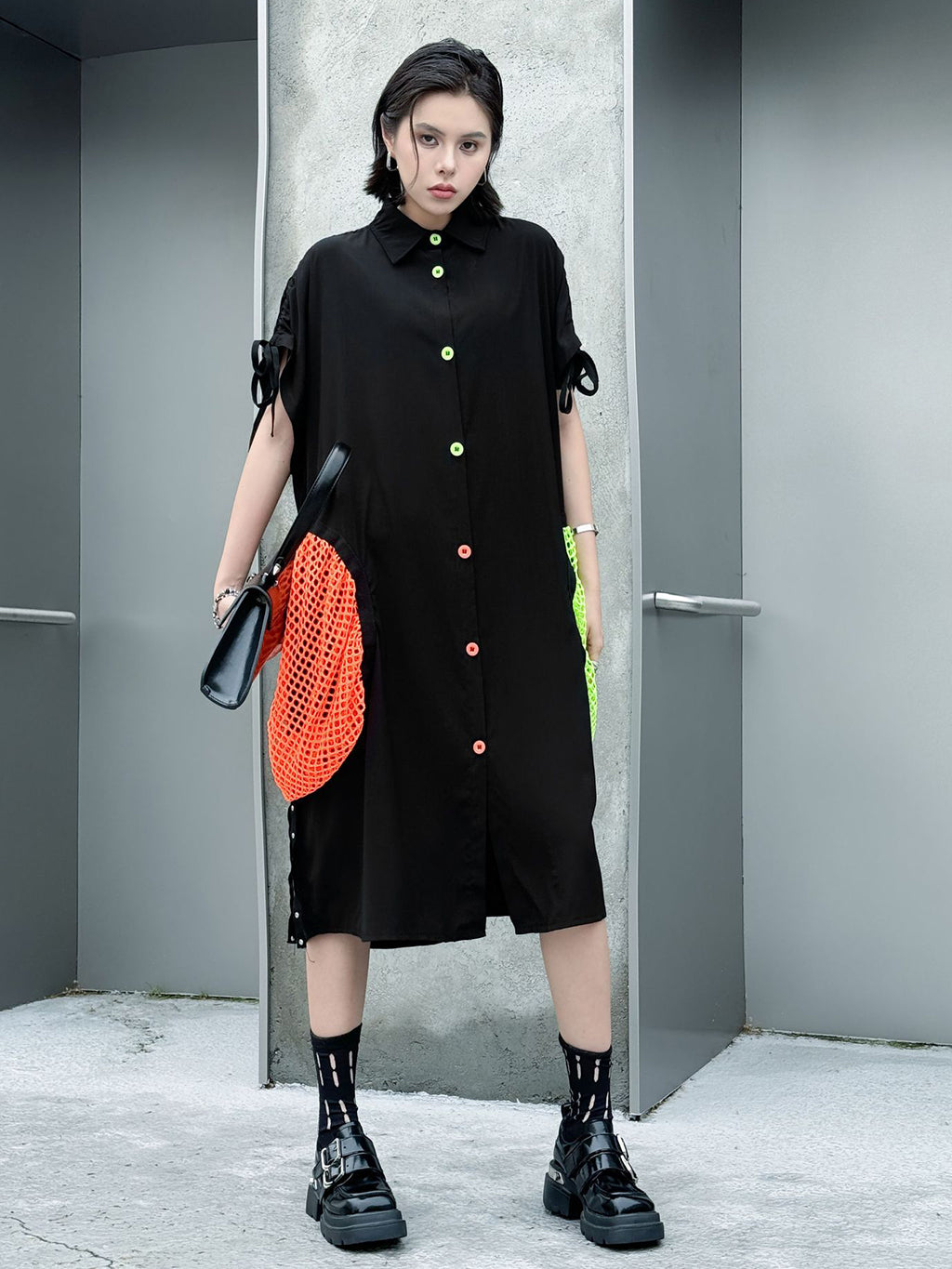 neon patch shirt dress