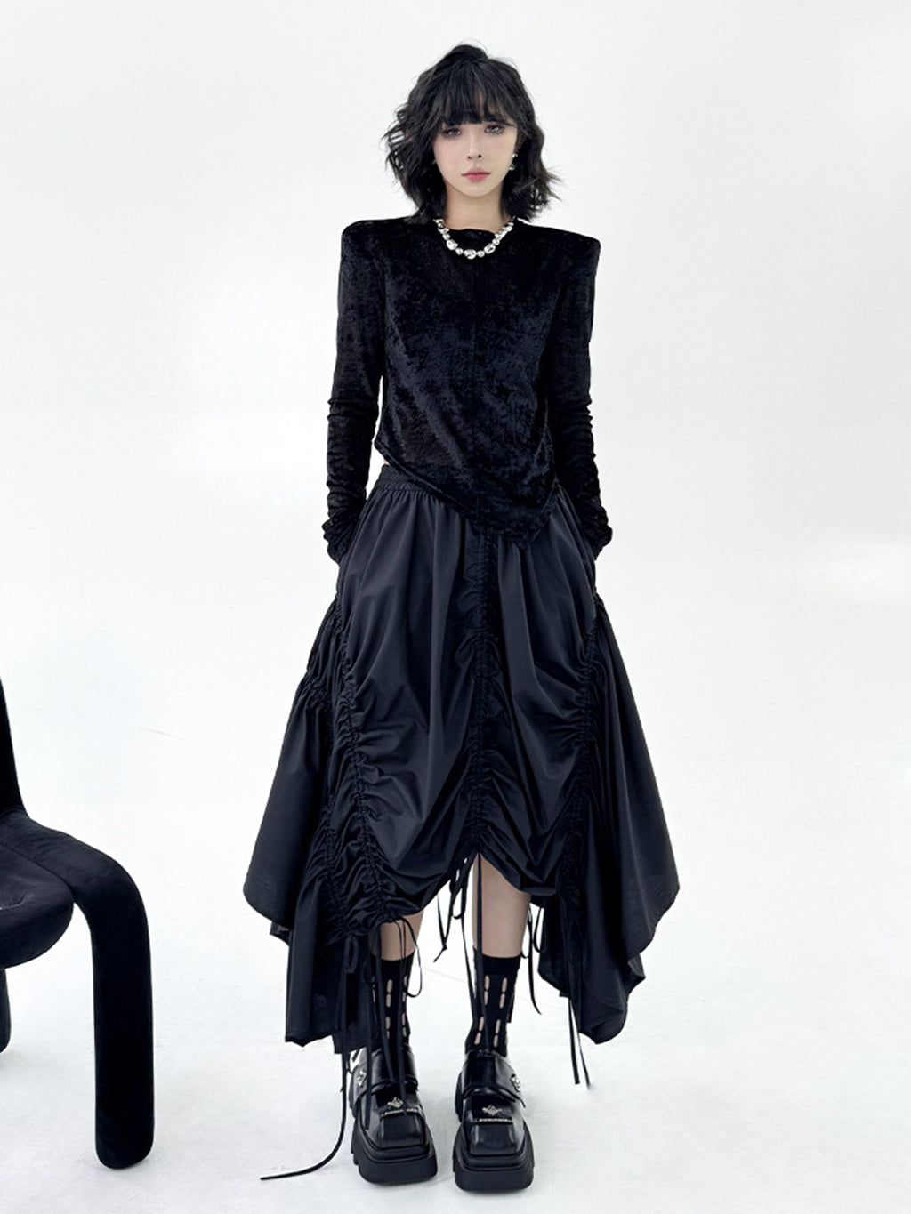 Drawstring draped skirt