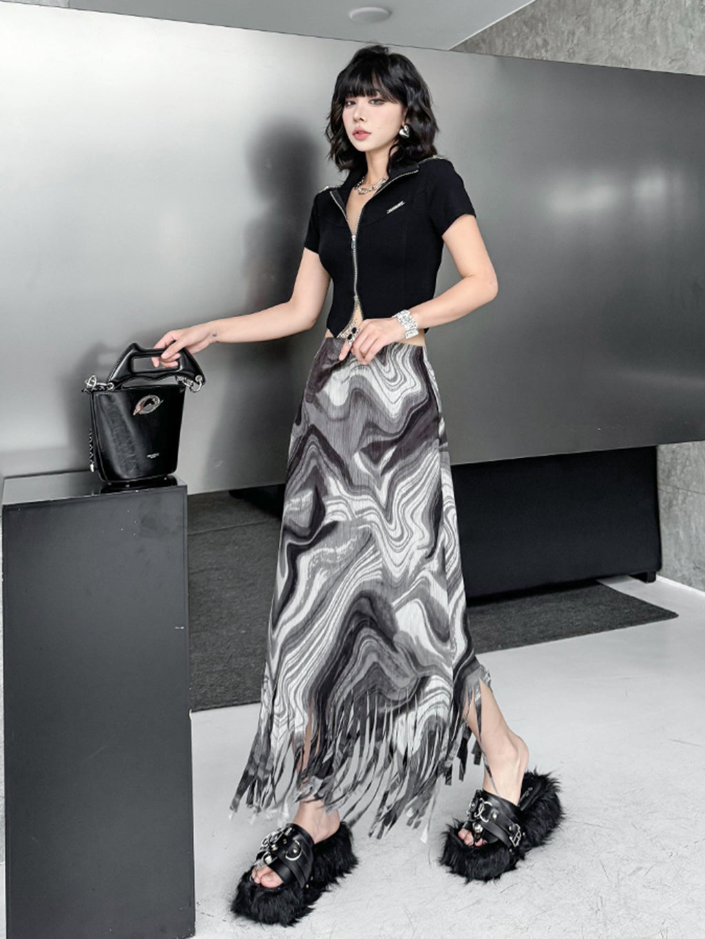 Fringe Marble Skirt 