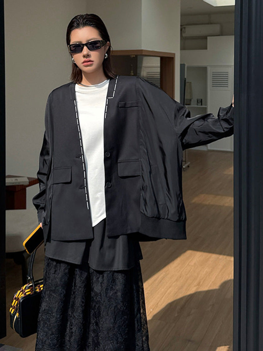 ノーカラーレイヤードジャケット