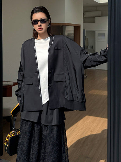 ノーカラーレイヤードジャケット