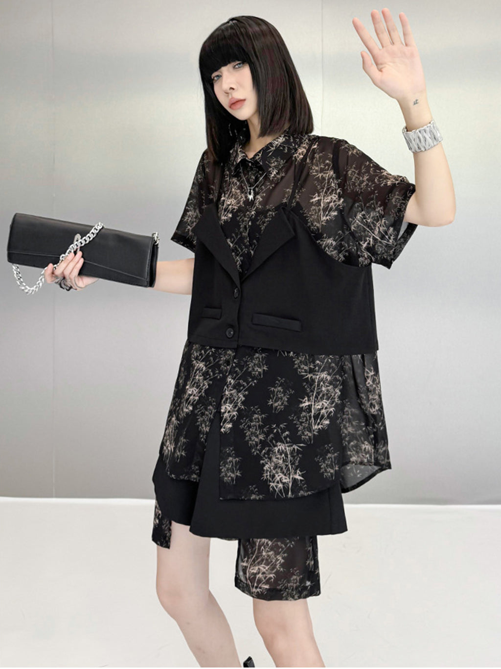 Scarf tie blouse and denim pants series 