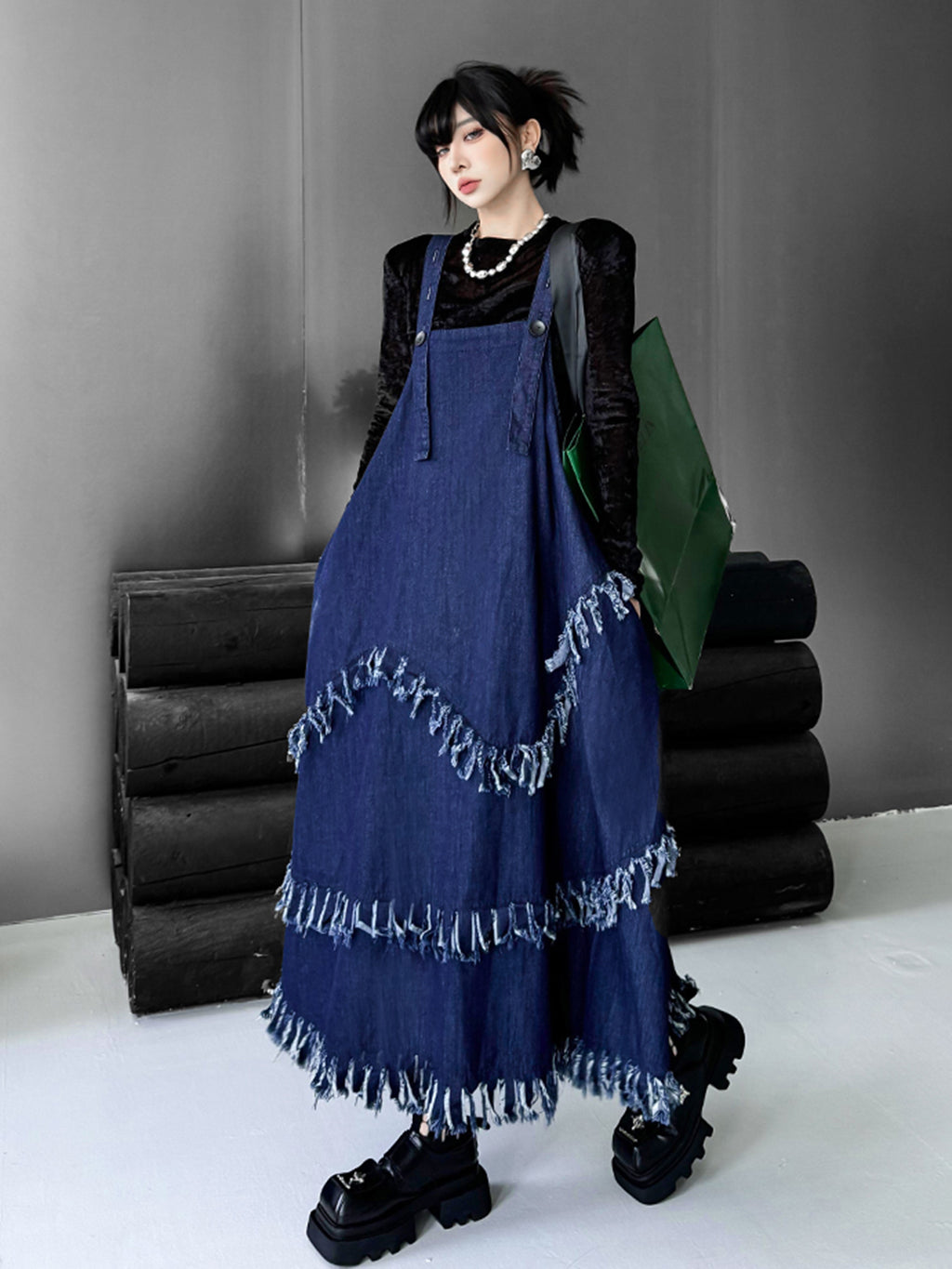 Scarf tie blouse and denim pants series 