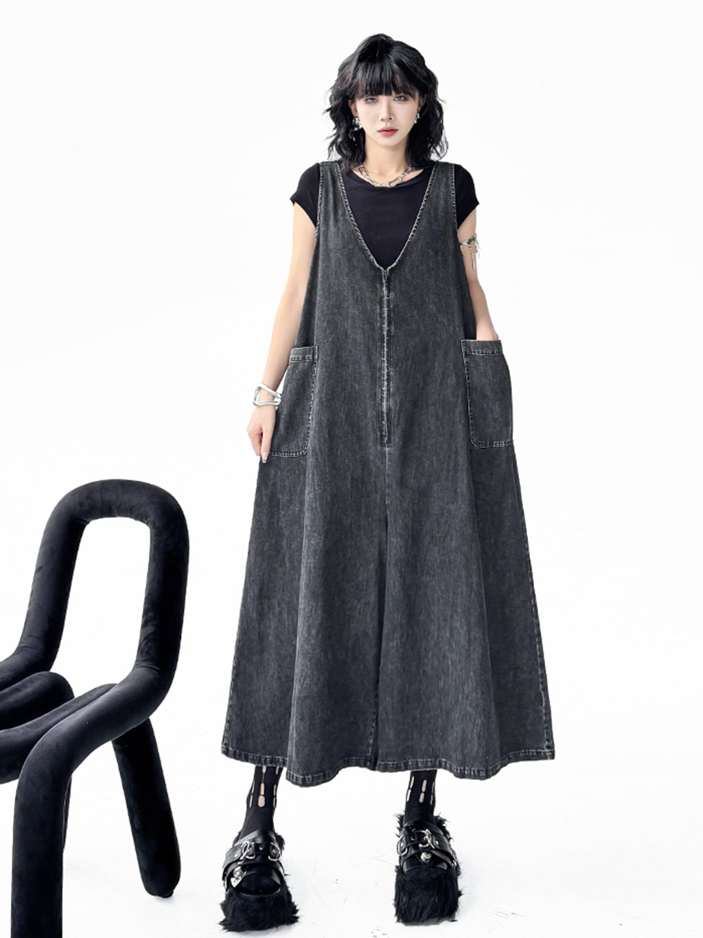 Sleeveless wide denim jumpsuit 