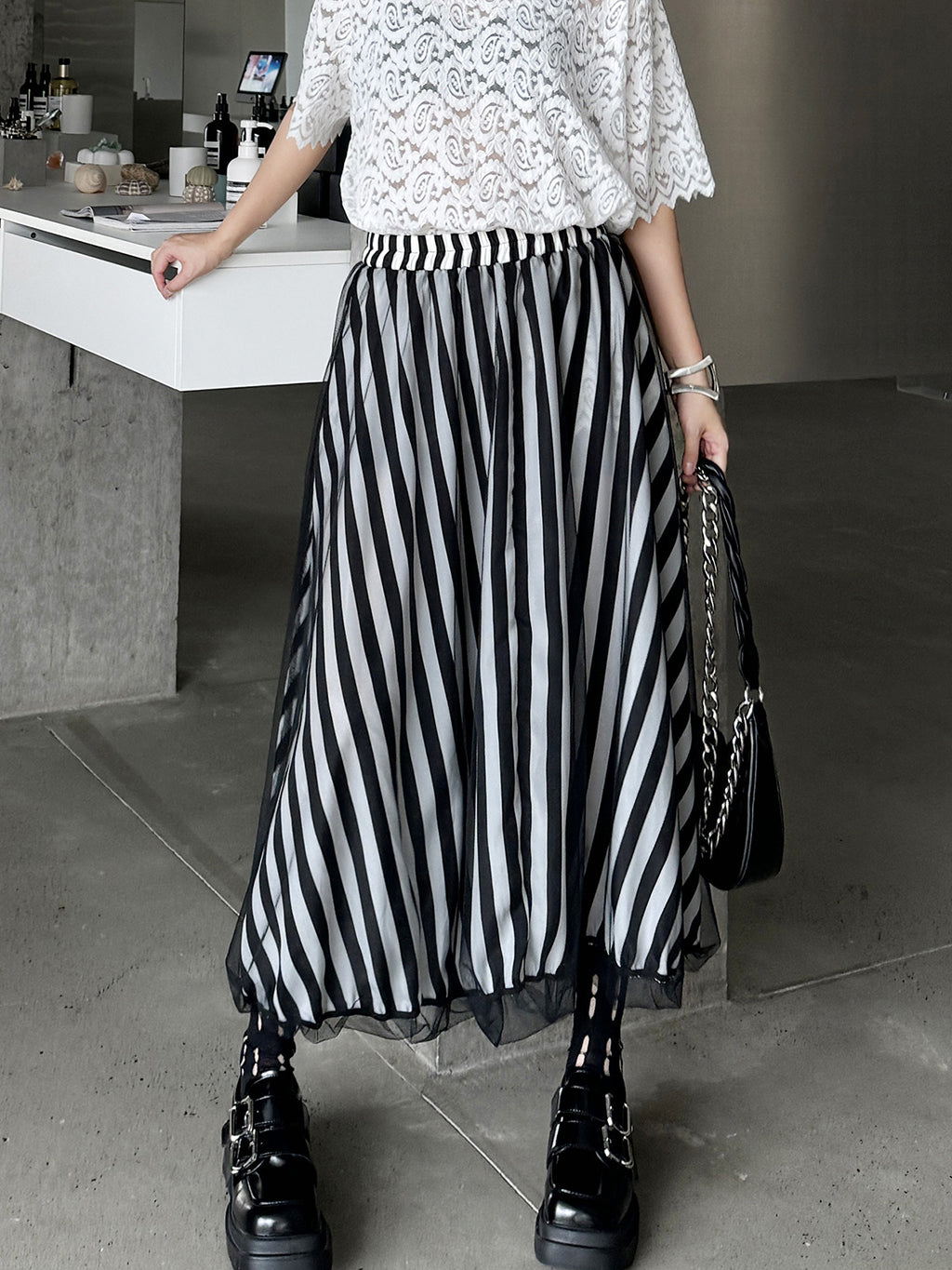 Scarf tie blouse and denim pants series 