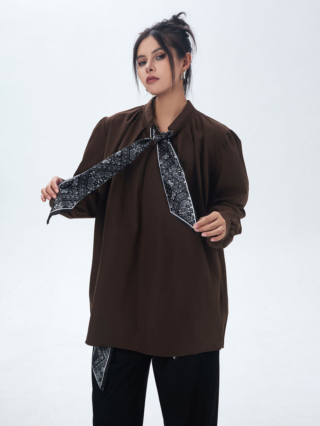 Scarf tie blouse and denim pants series 