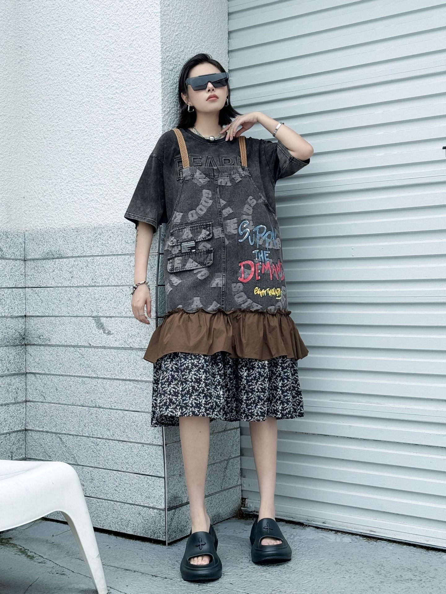 Scarf tie blouse and denim pants series 