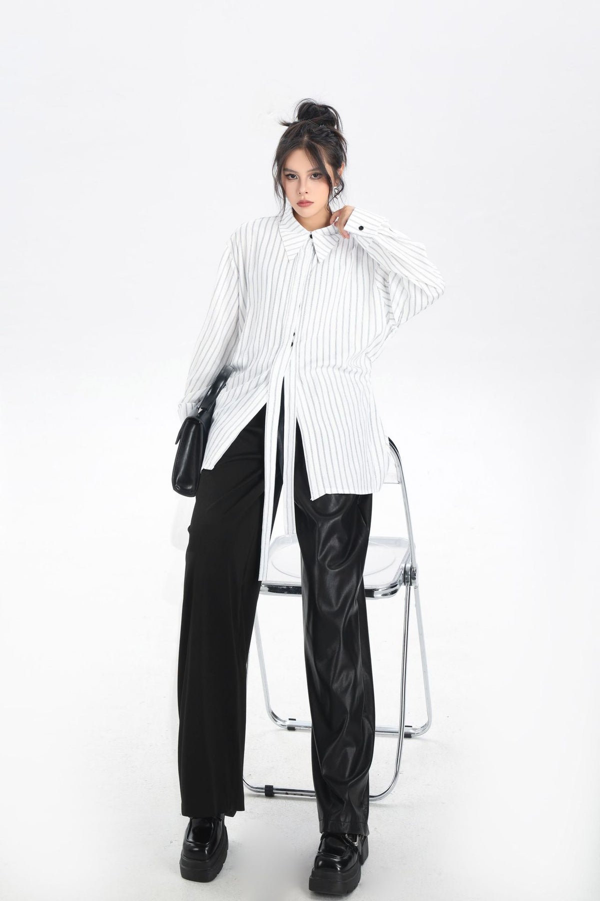 Scarf tie blouse and denim pants series 