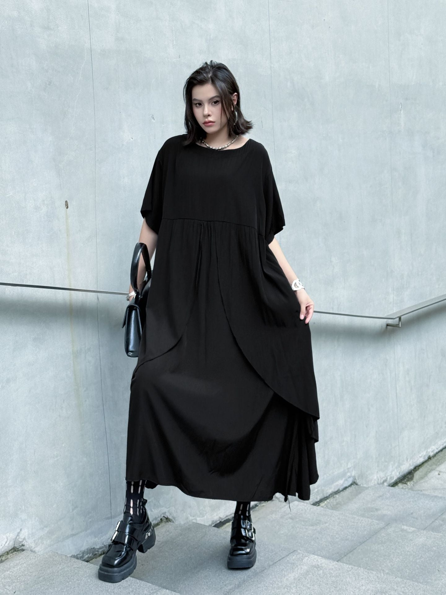 Front layered draped dress 