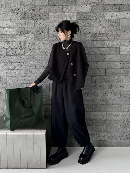 ウッドボタンベスト＆テーパードパンツ