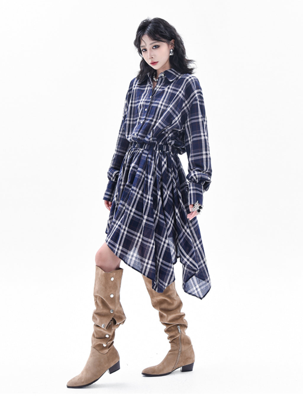 チェックシャツヘムドレス