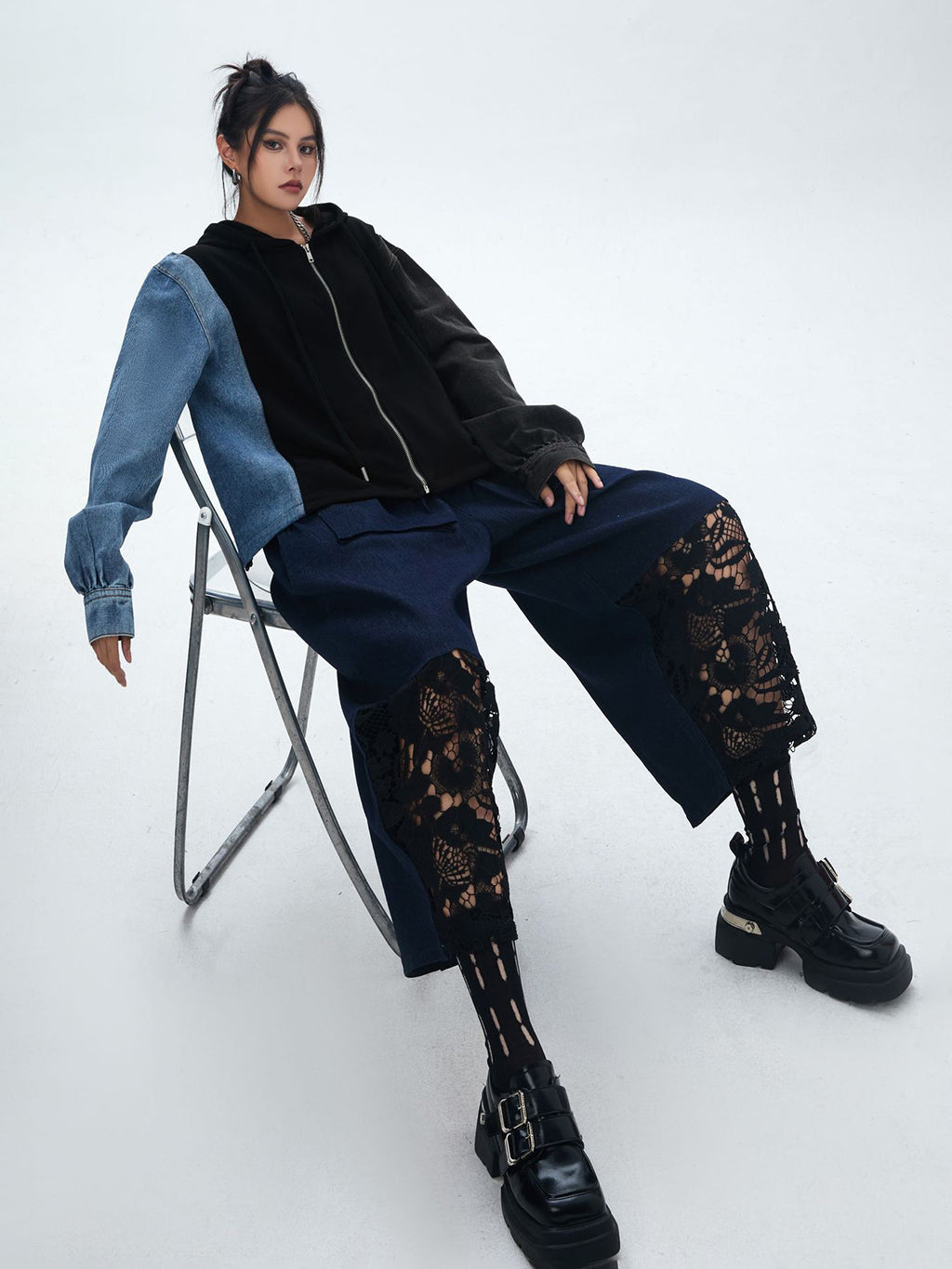 Washed Denim Docking Hoodie 