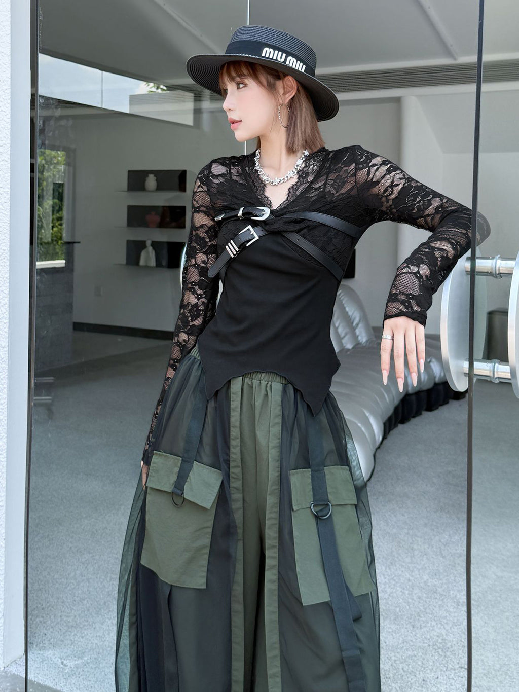 Belt Drape Lace Top 