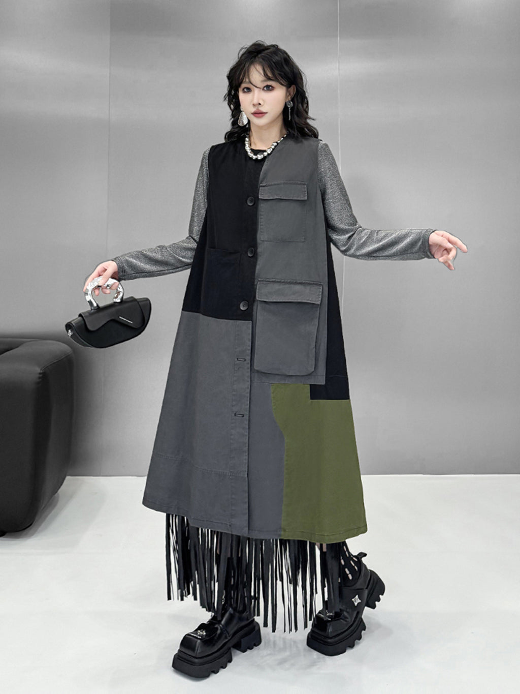 Scarf tie blouse and denim pants series 