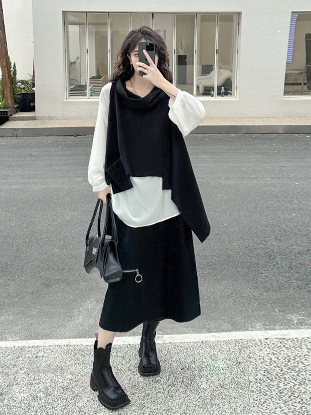 Zip accent midi skirt