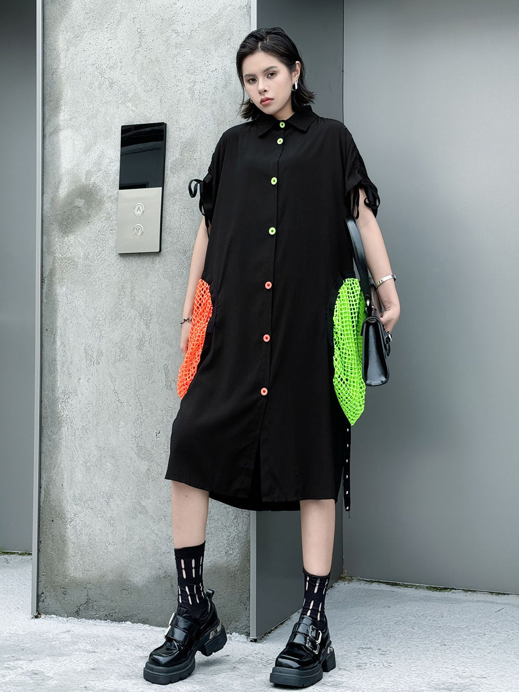 neon patch shirt dress