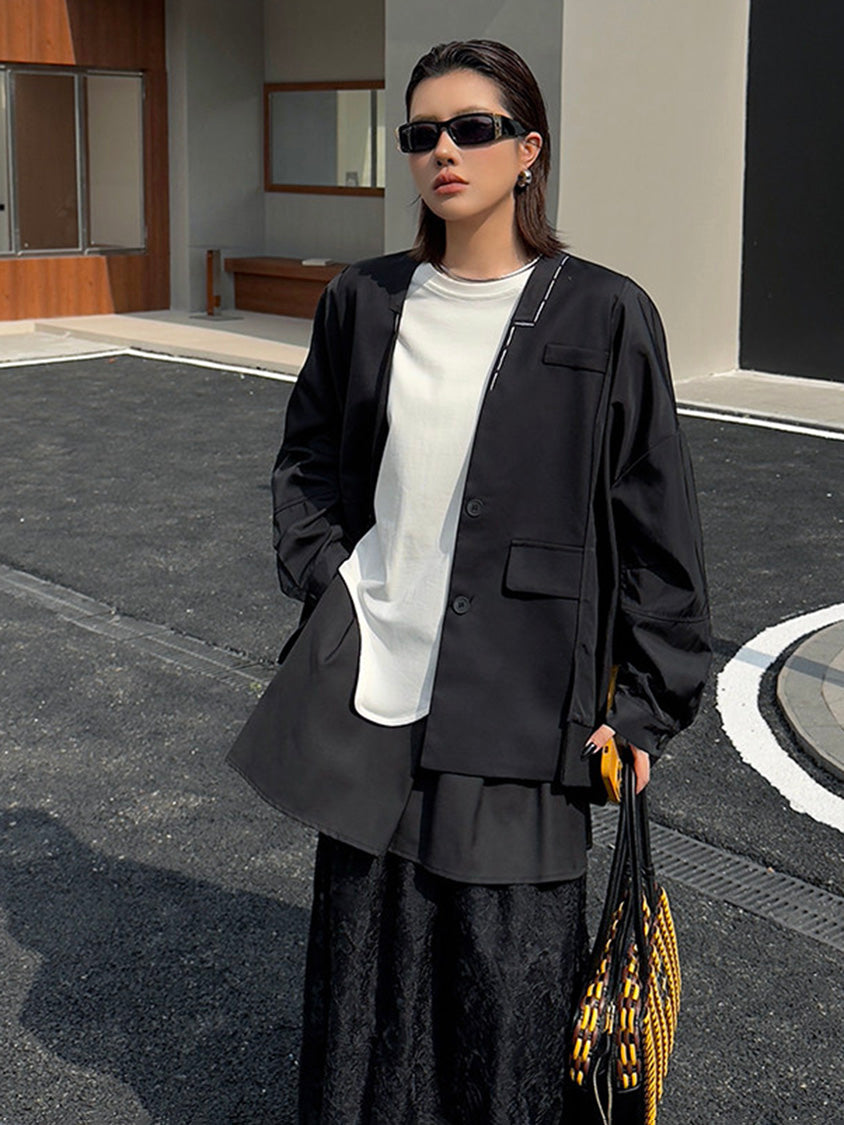 ノーカラーレイヤードジャケット